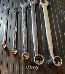 SNAP ON 5 Piece SAE Flex Head Combination 12 Point Socket Wrench Set NICE